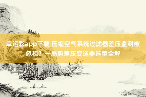 幸运彩app下载 压缩空气系统过滤器差压监测被忽视？一局势差压变送器选型全解